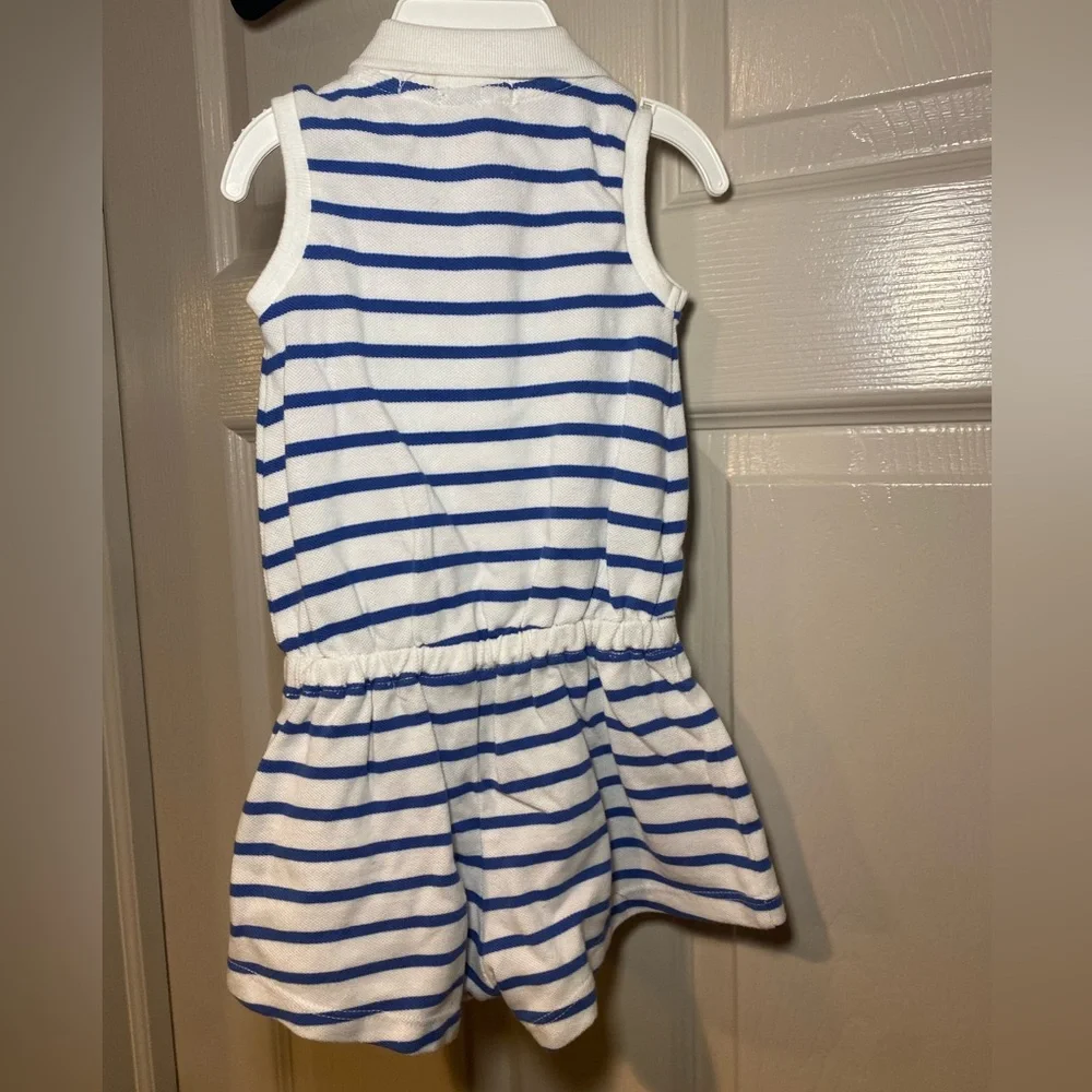 Ralph Lauren Blue and White Striped Romper‎ with Gathered Waist Resort Vacation